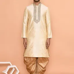 Arihant Rai Sinha Men Floral Embroidered Regular Thread Work Dupion Silk Kurta with Patiala-picture-8
