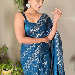 CLEMIRA Embellished Sequinned Pure Georgette Saree-picture-4