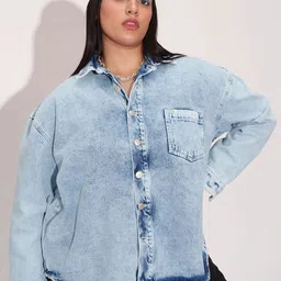 FREAKINS Women Washed Denim Jacket-image-51