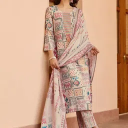 PEENGAX Women Printed Regular Pure Cotton Kurta with Trousers & Dupatta-picture-15