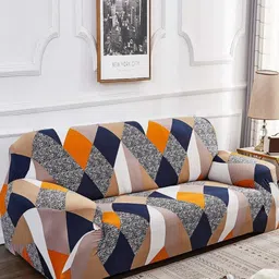 DECOR VATIKA Orange Printed 3 Seater Sofa Cover With Arms-picture-17