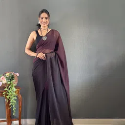 FLOURIOUS Solid Pure Chiffon Ready to Wear Saree-11