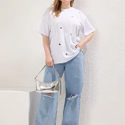 Trendyol Women Plus Size Solid Round Neck Cotton Oversized T-shirt-image-48