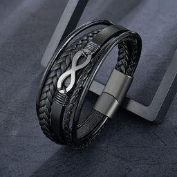 Designs & You Men Leather Silver-Plated Wraparound Bracelet-image-88