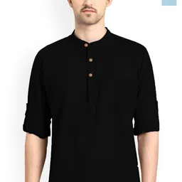 univibe Selection Of 2 Band Collar Rolled Up Sleeves Slim Fit Short Pure Cotton Kurtas-image-73