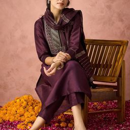 HRITIKA Floral Yoke Design Round Neck Sequinned Straight Kurta & Trouser With Dupatta-17