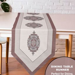 Myntra Elegant Homes Cream & Brown Printed Cotton Table Runner image 3