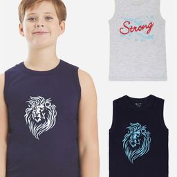 Bodycare Kids Boys Pack Of 2 Soft Breathable Sleeveless Cotton Vests KGA2016NVWH-60-image-116