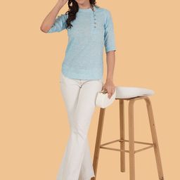 Brownverse WomenMandarin Collar Cotton Top-image-86