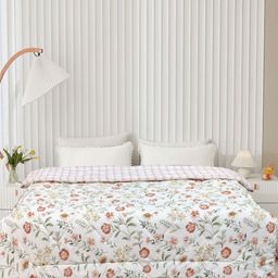 Aura White & Brown Floral Printed Microfiber AC Room 300 GSM Double Bed Comforter-picture-7