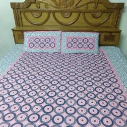 Aura Blue & Pink Printed Cotton 144 TC Queen Bedsheet Set- 2.10 m X 2.30 m-image-86
