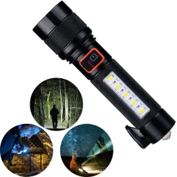 High Power Long Range Zoomable COB Flashlight Metal Hammer Torch with Cutter Torch-image-42