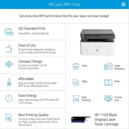 HP MFP 136a Multi-function Monochrome Laser Printer image 4