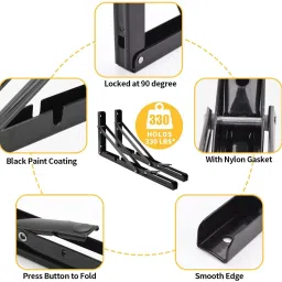 niyamkaay Heavy Duty Metal Collapsible Folding Shelf Brackets Space Saving for Bench Table 20 cm Shelf Bracket image 3
