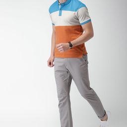 Mast  Harbour Men Blue Colourblocked Polo Collar Pure Cotton T-shirt-image-62