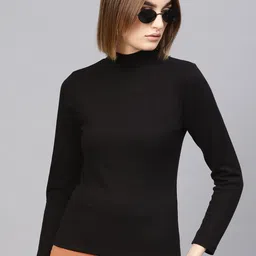 SASSAFRAS Black High Neck Ribbed Top-image-95