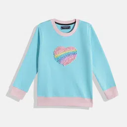 White Snow Girls Round Neck Self-Design Sweatshirt with Applique Detail-image-108