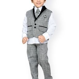 Aj DEZInES Boys Grey & White Regular Fit Party Waistcoat Suit-image-25
