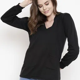 Belle Fille Women Black Solid Hooded Sweatshirt-image-88