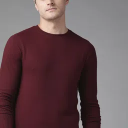 The Roadster Lifestyle Co Men Maroon Solid Waffle Texture T-shirt-image-78