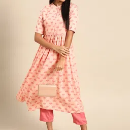Anouk Women Pink & Golden Foil Printed Kurta with Trousers-image-59
