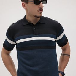 The Roadster Life Co. Horizontally Self-Striped Pure Cotton Knitted Polo Collar T-shirt-picture-5