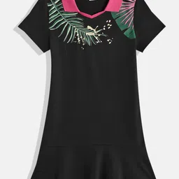 Puma Girls Floral Foil Printed Classics Pure Cotton Regular Fit A-Line Dress-5