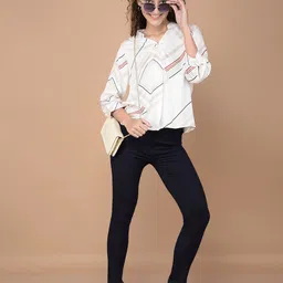 Crimsoune Club Women Abstract Printed Mandarin Collar Top-image-47