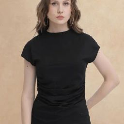 RAREISM Black Cotton Solid Short Sleeves Top-image-64
