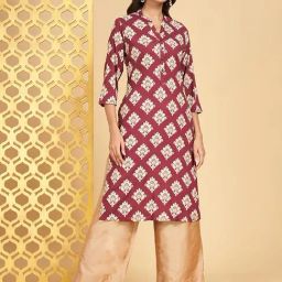 Rangmanch by Pantaloons Maroon Printed Straight Kurta-image-71