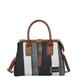 PELLE LUXUR Black & White Textured Medium Handbag-10