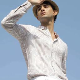 Rare Rabbit Beige Comfort Fit Abstract Shirt-image-6