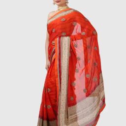 Geroo Jaipur Red Printed Saree With Unstitched Blouse image 3