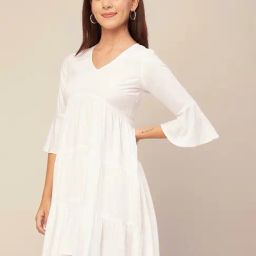 Moomaya White Regular Fit A Line Dress-image-27