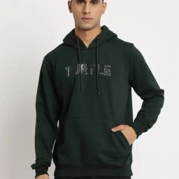 Turtle Green Relaxed Fit Logo Printed Hooded Sweatshirt-image-25