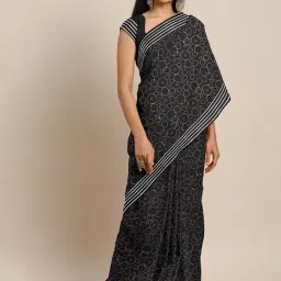 Kalakari India Black Cotton Printed Saree With Unstitched Blouse-image-49
