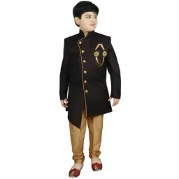 SG Yuvraj Kids Brown & Black Solid Sherwani with Pyjama-13