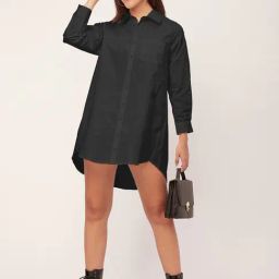 Moomaya Black Cotton Regular Fit Shirt Dress-image-99