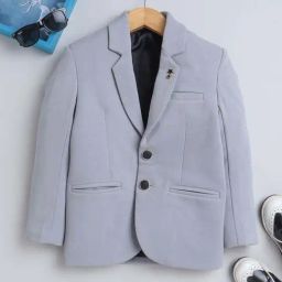 Fourfolds Boys Grey Solid Full Sleeves Blazer-image-18