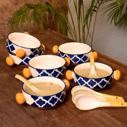 Unravel India Blue & White Ceramic  Soup Bowl Set-47