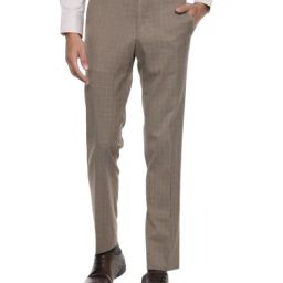 Van Heusen Brown Slim Fit Checks Flat Front Trousers-image-26