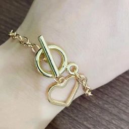 Oomph Jewellery Combo of Gold Tone Link Chain Heart Necklace & Matching Bracelet For Women & Girls Stylish Latest Birthday & Anniversary Gift-36