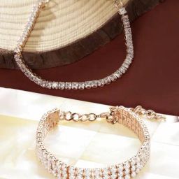 Zaveri Pearls Set Of 2 Rose Gold Cubic Zirconia Contemporary Tennis Bracelets - ZPFK13436-18