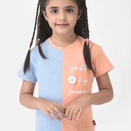 Crimsoune Club Kids Blue & Peach Color Block T-Shirt-image-90