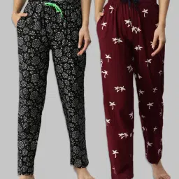 Kryptic Burgundy & Black Printed Pure Cotton Elasticated Waist Band Regular Fit Pyjamas - Pack of 2-picture-17