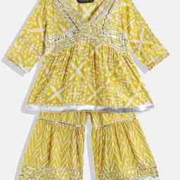 READIPRINT FASHIONS Kids Mustard Printed Kurti with Sharara-image-51