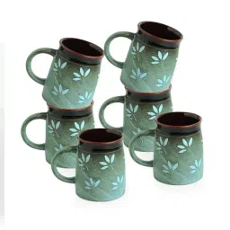 ExclusiveLane Sage Green & Cocoa Brown Ceramic Coffee Mugs - Set of 6 (400ml)-image-22