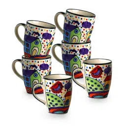 ExclusiveLane Hand-painted Multicolor Ceramic Coffee Mugs - Set of 6 (270ml)-56