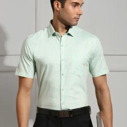 Ramraj Mint Green Regular Fit Textured Cotton Shirt-image-44