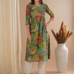 Fashor Green Floral A-Line Kurta-image-48